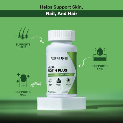 Mega Biotin Plus | Vitamin B7 Supplement - 30Tabs (Free Gift) - Genetic Nutrition