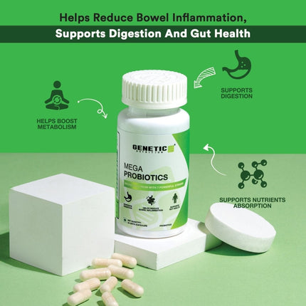 Mega Probiotics | 7 Strains Of Probiotics With 25 Billion CFUs - 30Caps (Free Gift) - Genetic Nutrition
