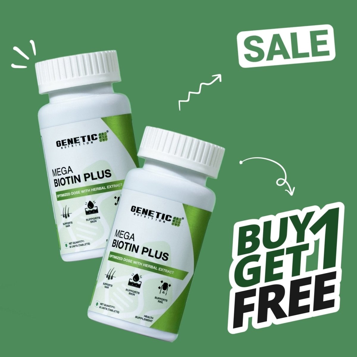 » Mega Biotin Plus | Vitamin B7 Supplement - 30 Tablets (100% off) - Genetic Nutrition