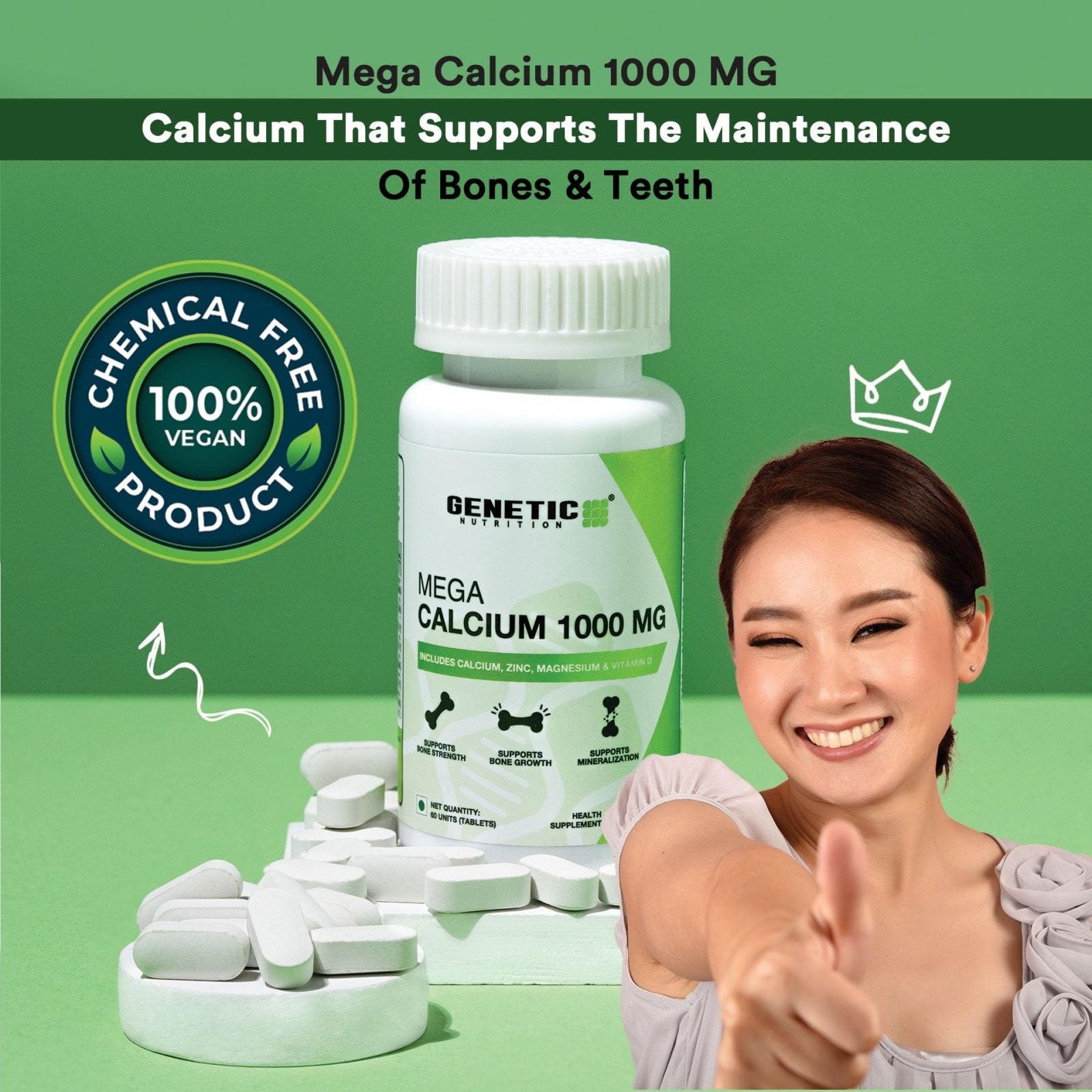 MEGA CALCIUM 1000 MG 60TABS - Genetic Nutrition
