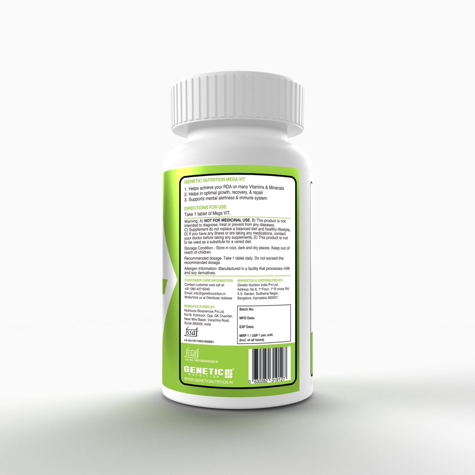 MEGA VIT - MULTI VITAMIN 60 CAPSULES - Genetic Nutrition